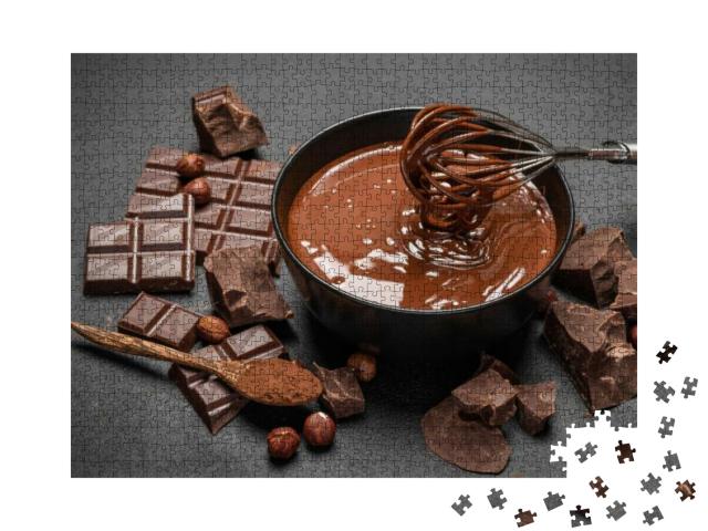 Ceramic Bowl of Chocolate Cream or Melted Chocolate & Pie... Jigsaw Puzzle with 1000 pieces