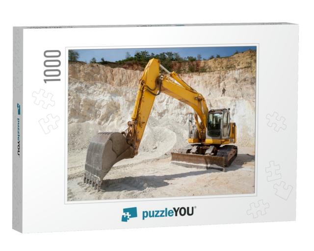 Hydraulic Crawler Excavator Working in Quarries. Yellow E... Jigsaw Puzzle with 1000 pieces