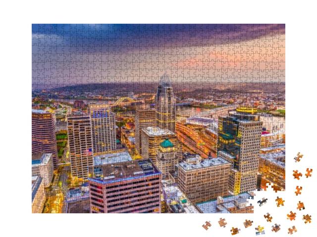 Cincinnati, Ohio, USA Skyline from Above At Dusk... Jigsaw Puzzle with 1000 pieces