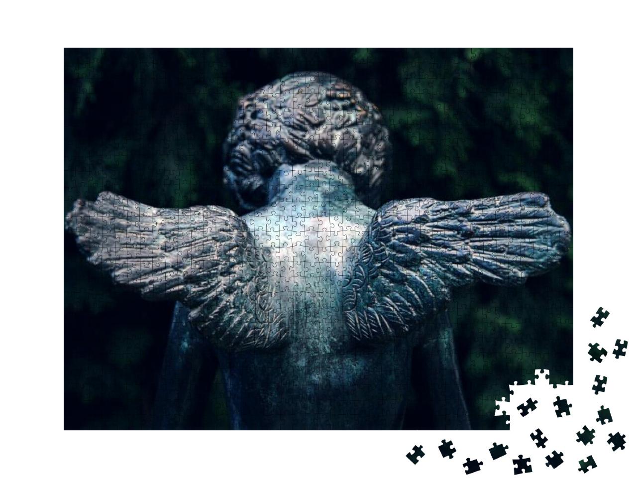 Grieving Baby Angel with Small Wings, Back View, Selectiv... Jigsaw Puzzle with 1000 pieces