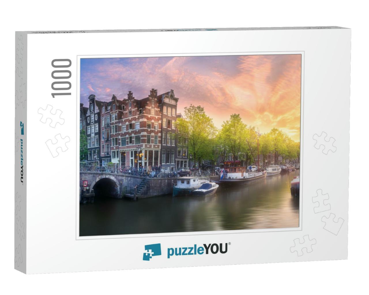Amstel River, Canals & Sunrise Over Beautiful Amsterdam C... Jigsaw Puzzle with 1000 pieces