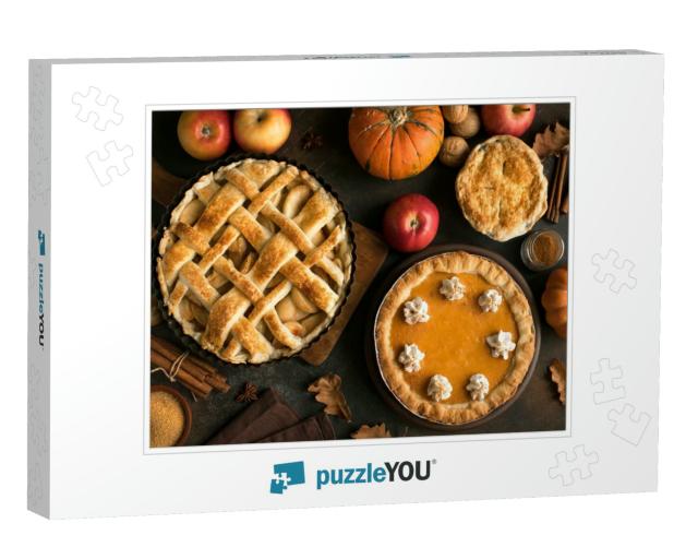 Thanksgiving Pumpkin & Apple Various Pies, Top View, Copy... Jigsaw Puzzle