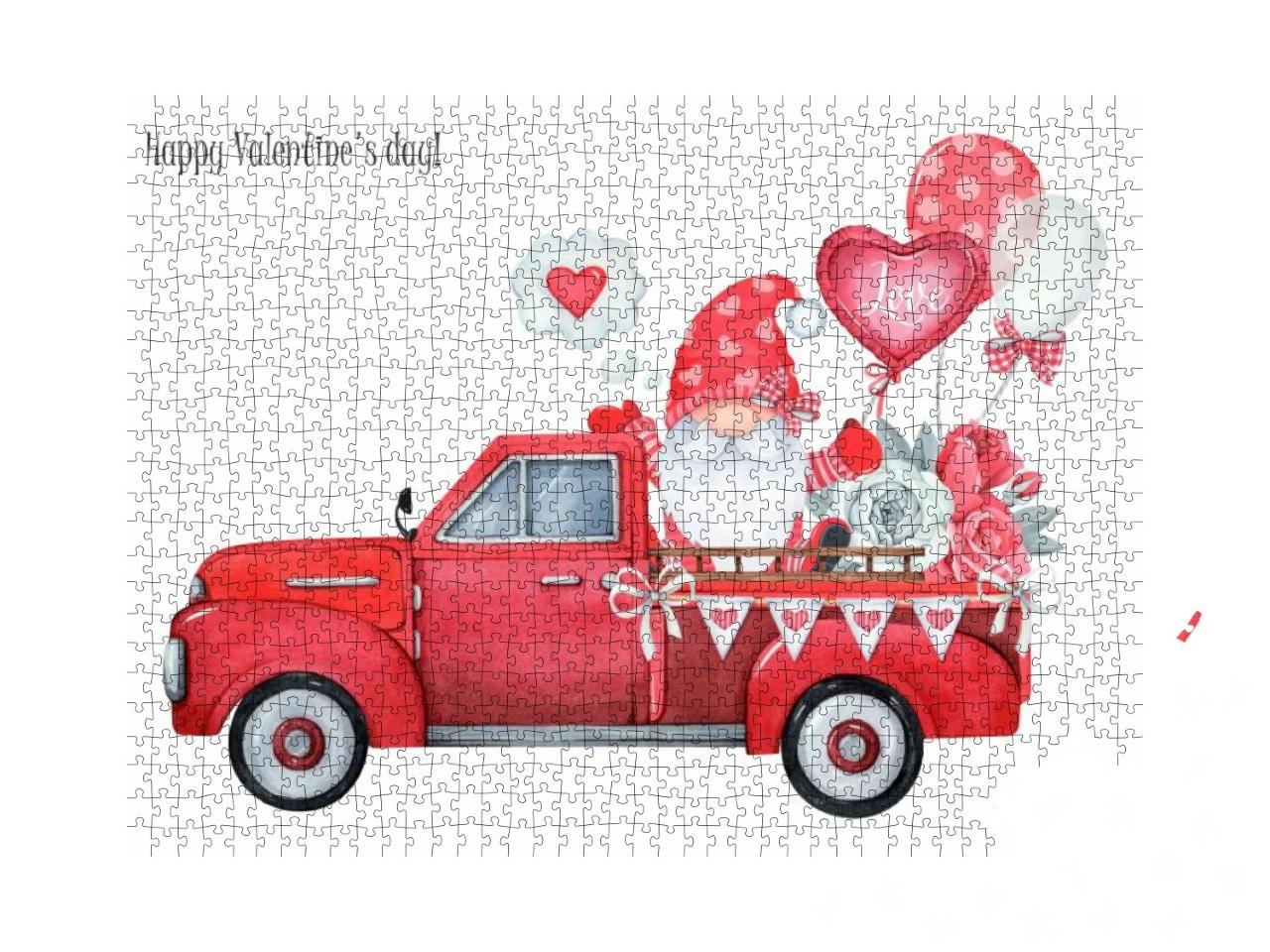 Red Truck for Valentines Day. Cartoon Gnome with... Jigsaw Puzzle with 1000 pieces