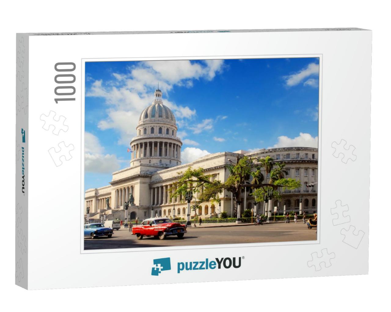Capitolio Building Havana, Cuba with Vintage Old American... Jigsaw Puzzle with 1000 pieces
