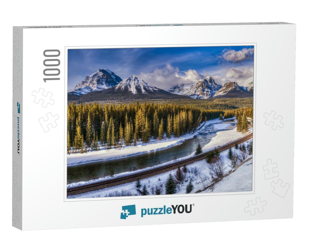 Scenic Morants Curve in Winter, Banff National Park, Albe... Jigsaw Puzzle with 1000 pieces