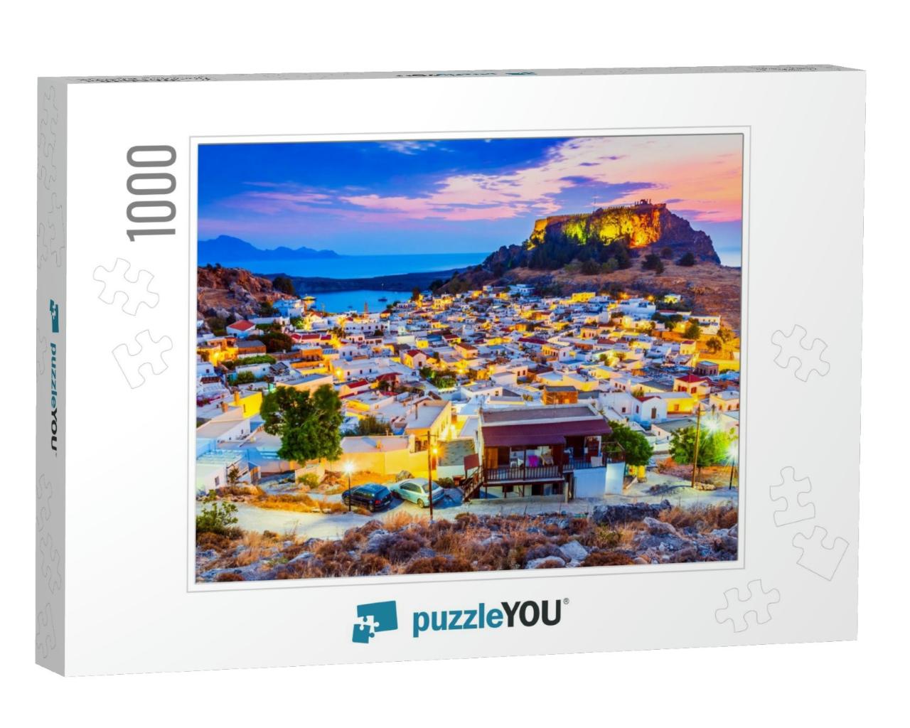 Rhodes, Greece. Lindos Small Whitewashed Village & the Ac... Jigsaw Puzzle with 1000 pieces