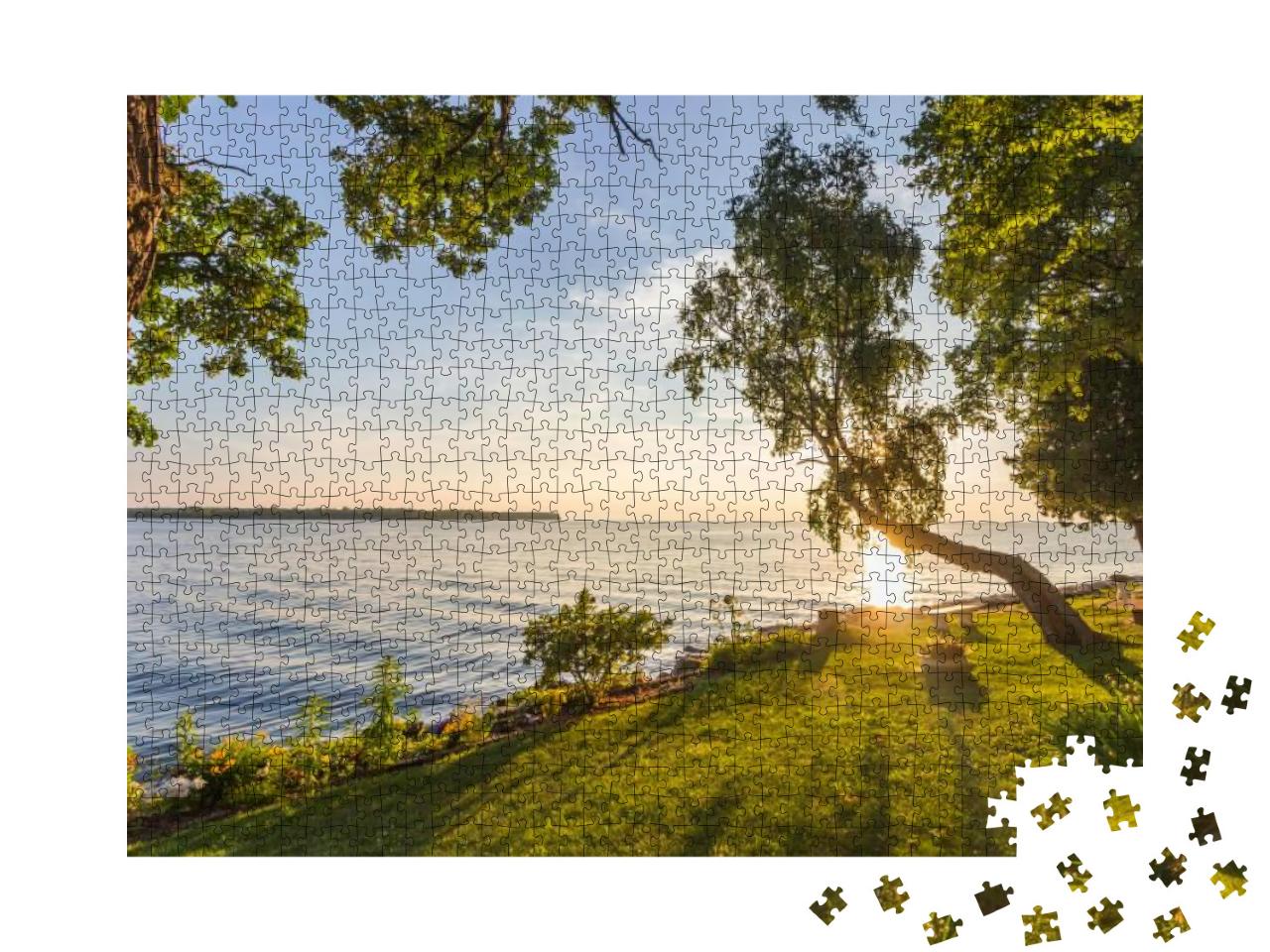 Sunset Over Lake Michigan & Garden Landscape... Jigsaw Puzzle with 1000 pieces