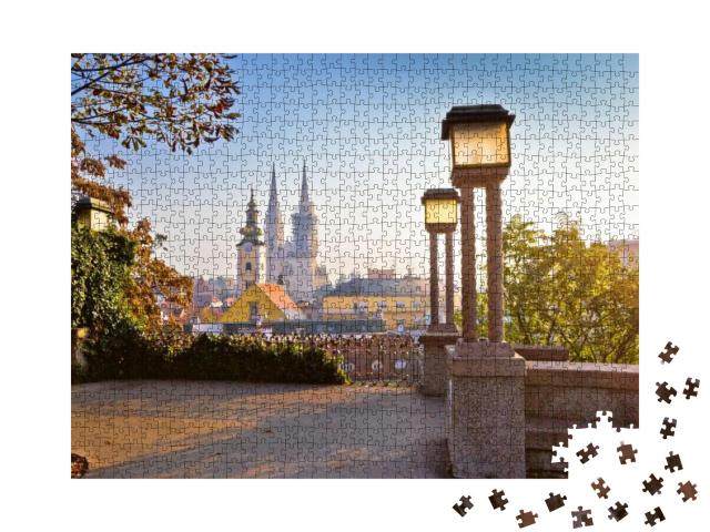Historic Zagreb Towers Sunrise View, Capital of Croatia... Jigsaw Puzzle with 1000 pieces