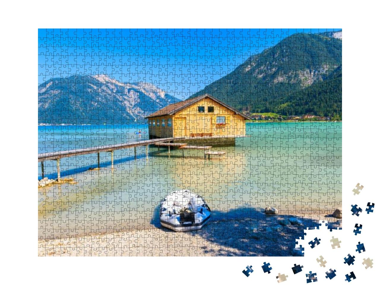 Wooden Boat House & Pier of Shore of Beautiful Achensee L... Jigsaw Puzzle with 1000 pieces