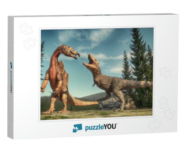 Fight Between Spinosaurus & T Rex on the Jurassic Valley... Jigsaw Puzzle