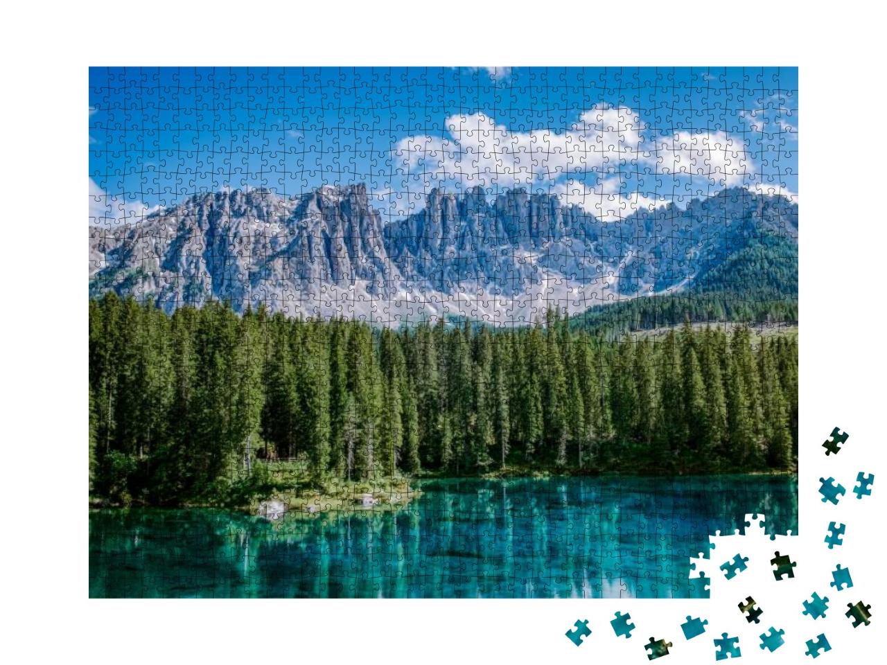 Bleu Lake in the Dolomites Italy, Carezza Lake Lago Di Ca... Jigsaw Puzzle with 1000 pieces