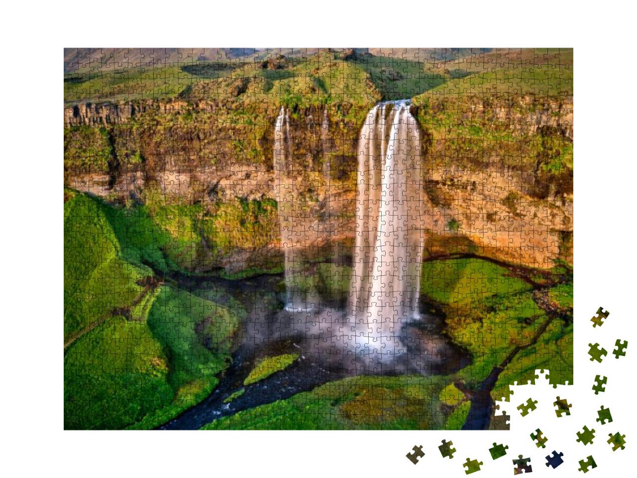 Seljalandfoss from Aerial View, Iceland. One of the Most... Jigsaw Puzzle with 1000 pieces