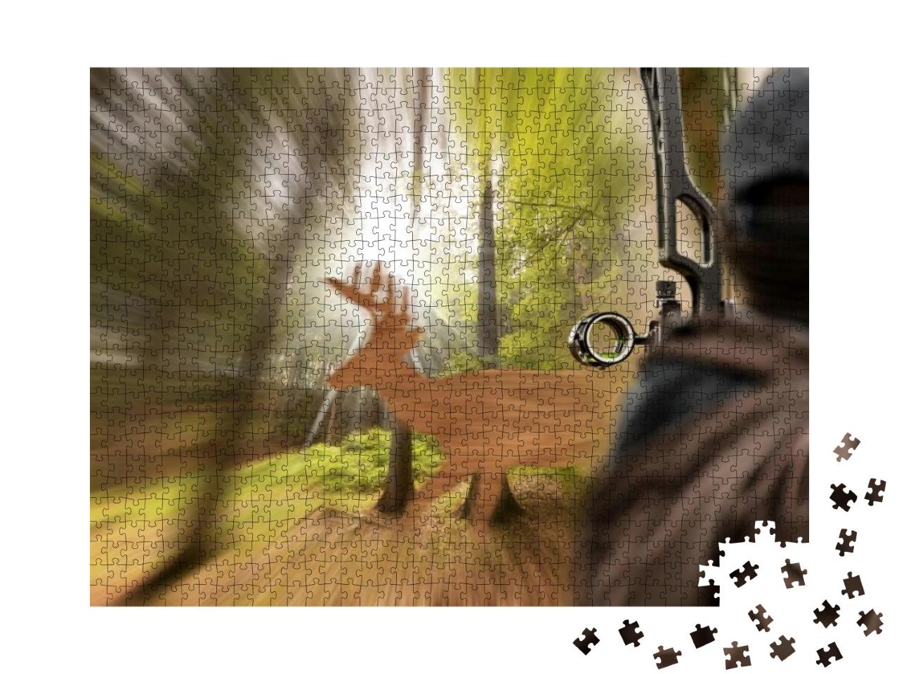 An Archer, with His Compound Bow Hunting Bow Aims At a Si... Jigsaw Puzzle with 1000 pieces