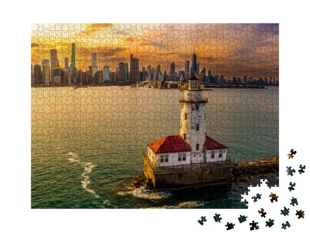 Chicago Harbor Light House Sunset... Jigsaw Puzzle with 1000 pieces