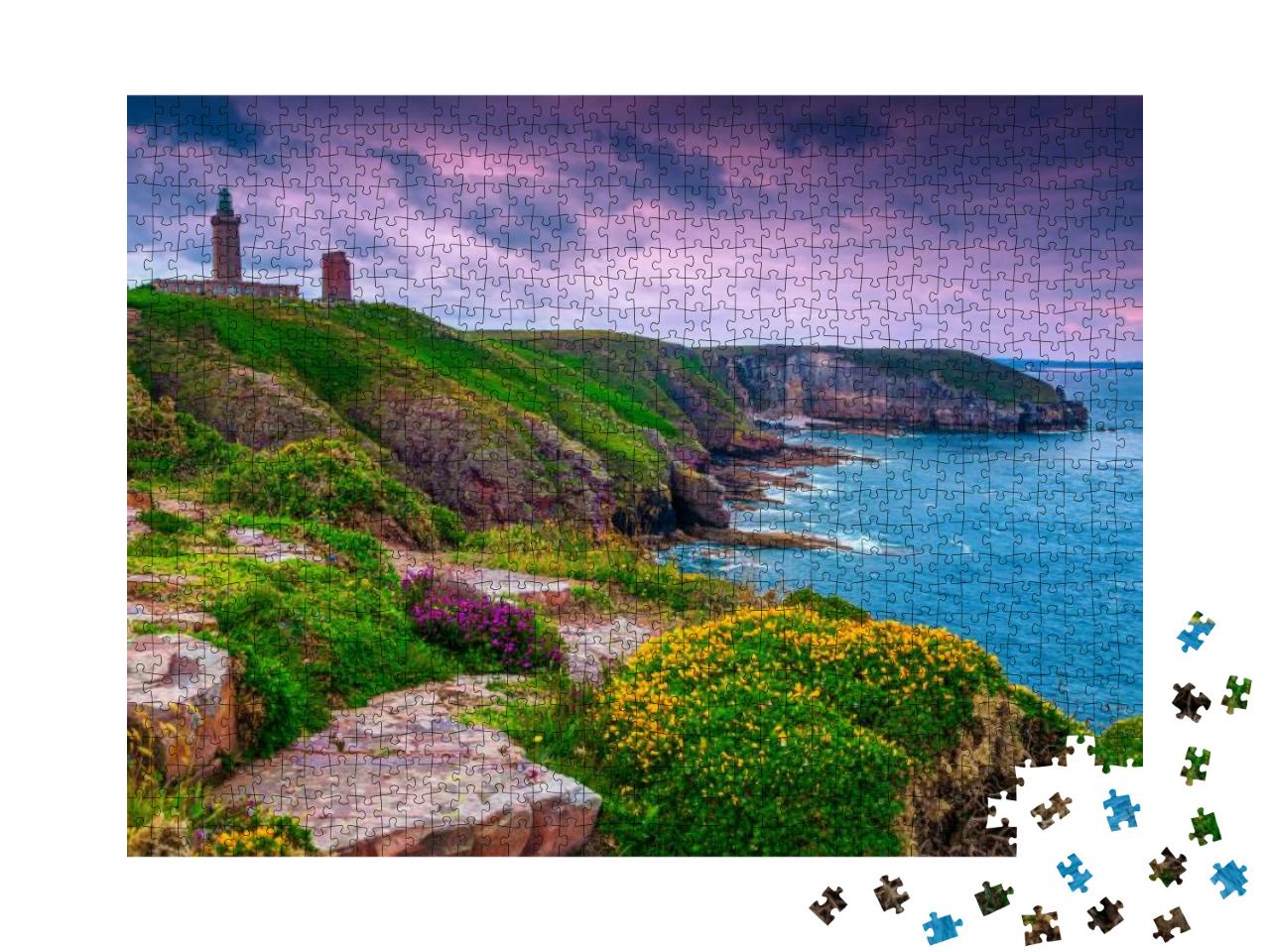 Spectacular Lighthouse of Cap Frehel with Flowery & Rocky... Jigsaw Puzzle with 1000 pieces