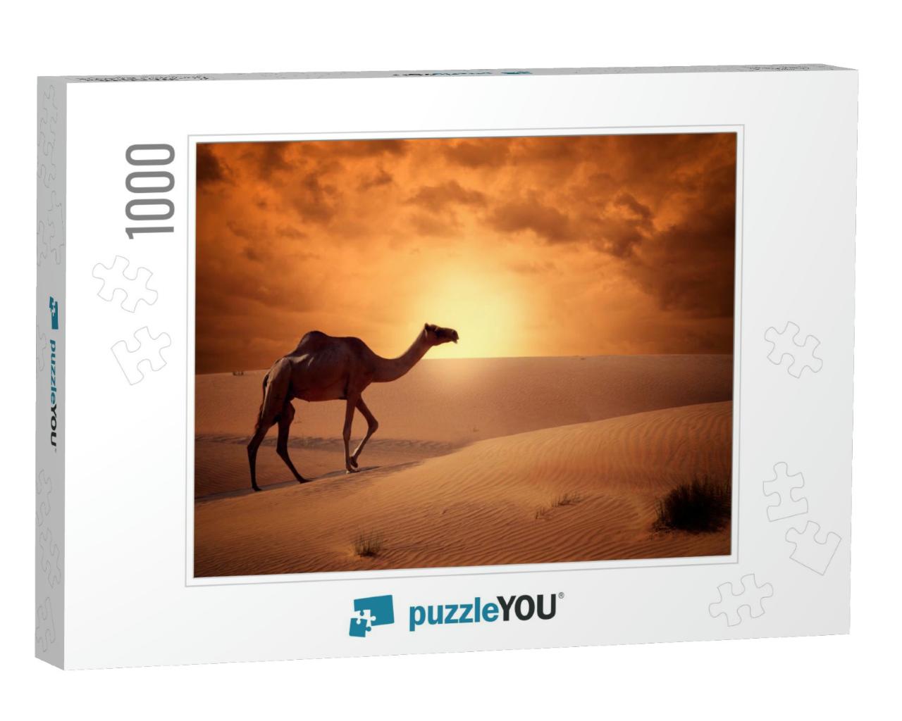 Camel Crossing the Desert in Sunrise Time Beautiful Conce... Jigsaw Puzzle with 1000 pieces