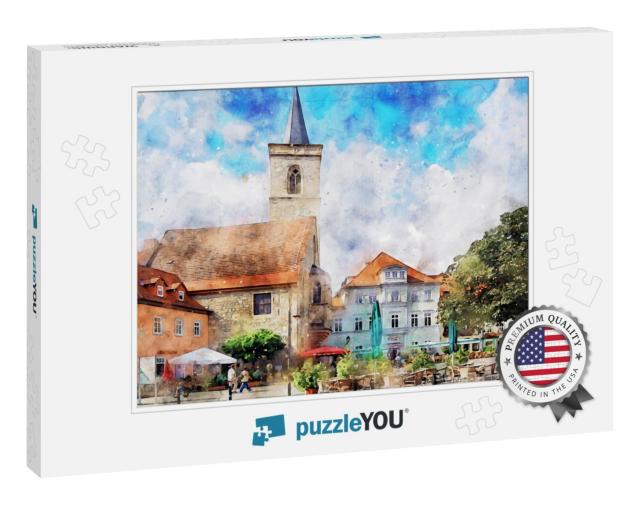 Watercolor Painting of Erfurt with Its Wenige Market Plac... Jigsaw Puzzle