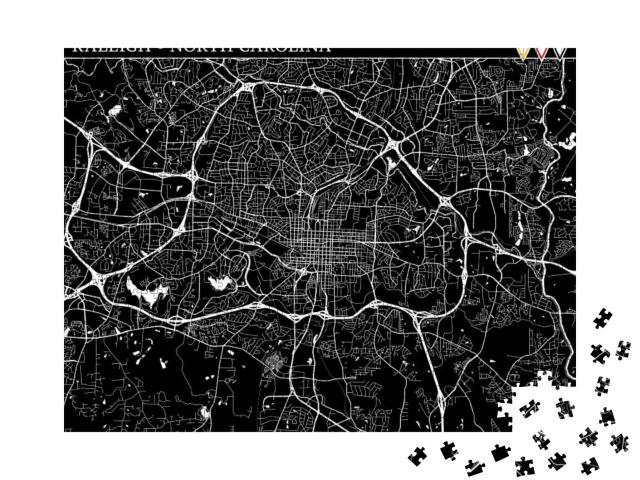 Simple Map of Raleigh, North Carolina, Usa. Black & White... Jigsaw Puzzle with 1000 pieces