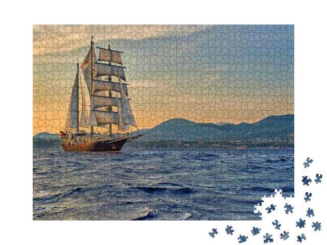 Sailing Ship on a Sea Cruise. Yachting. Travel... Jigsaw Puzzle with 1000 pieces