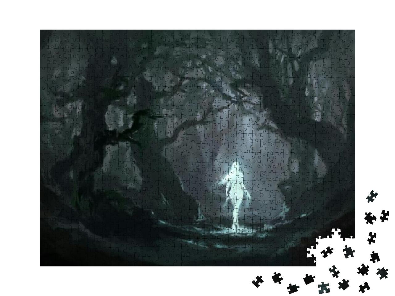 Angel in the Quiet Primeval Forest, Digital Painting... Jigsaw Puzzle with 1000 pieces