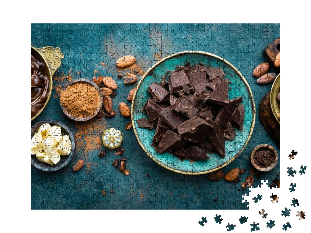 Chocolate. Dark Bitter Chocolate Chunks, Cacao Butter, Co... Jigsaw Puzzle with 1000 pieces