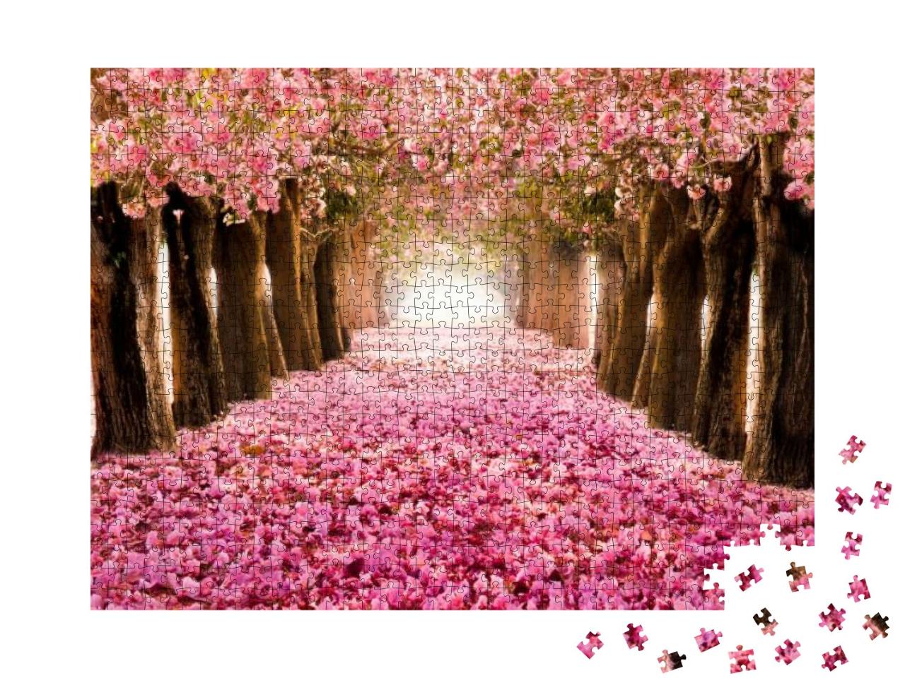 The Romantic Tunnel of Pink Flower Trees... Jigsaw Puzzle with 1000 pieces