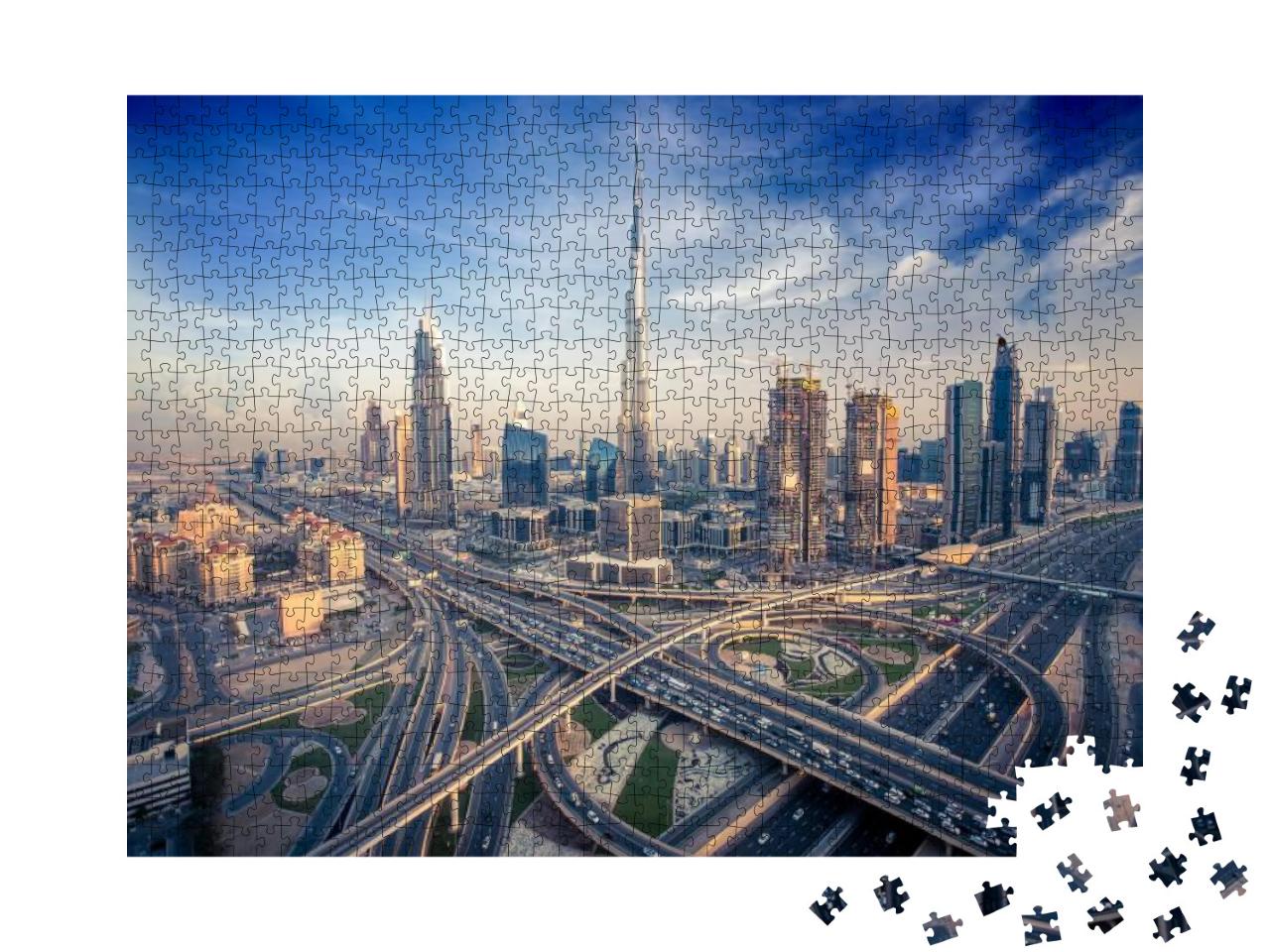Dubai Skyline with Beautiful City Close to Its Busiest Hi... Jigsaw Puzzle with 1000 pieces