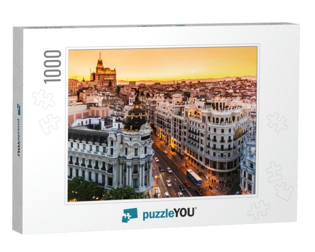 Panoramic Aerial View of Gran Via, Main Shopping Street i... Jigsaw Puzzle with 1000 pieces