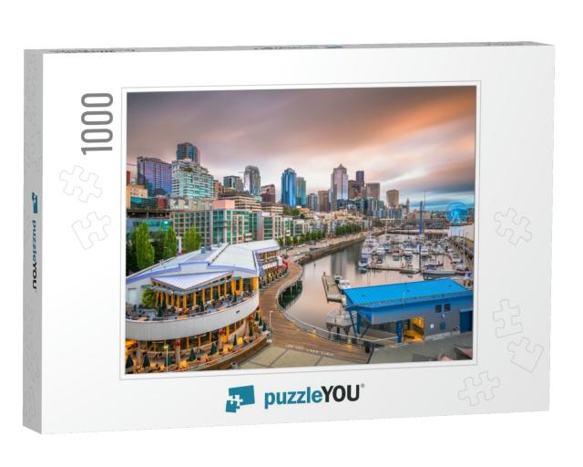Seattle, Washington, USA Pier & Skyline At Dusk... Jigsaw Puzzle with 1000 pieces