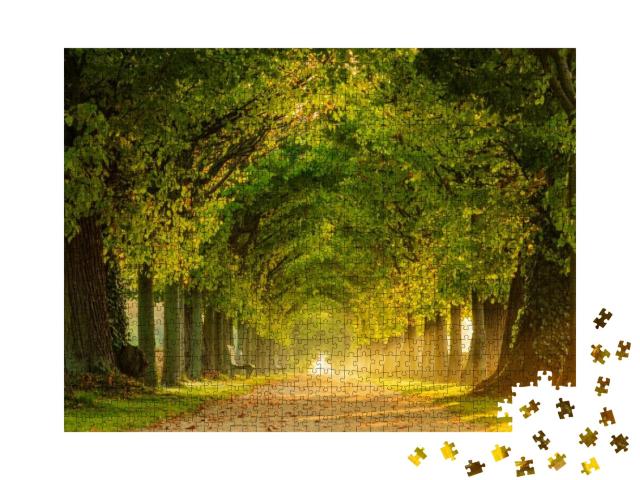 Tunnel-Like Avenue of Linden Trees, Tree Lined Footpath T... Jigsaw Puzzle with 1000 pieces