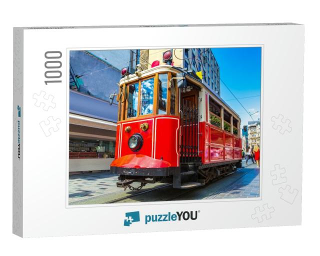 Retro Tram on Taksim Istiklal Street in Istanbul, Turkey... Jigsaw Puzzle with 1000 pieces