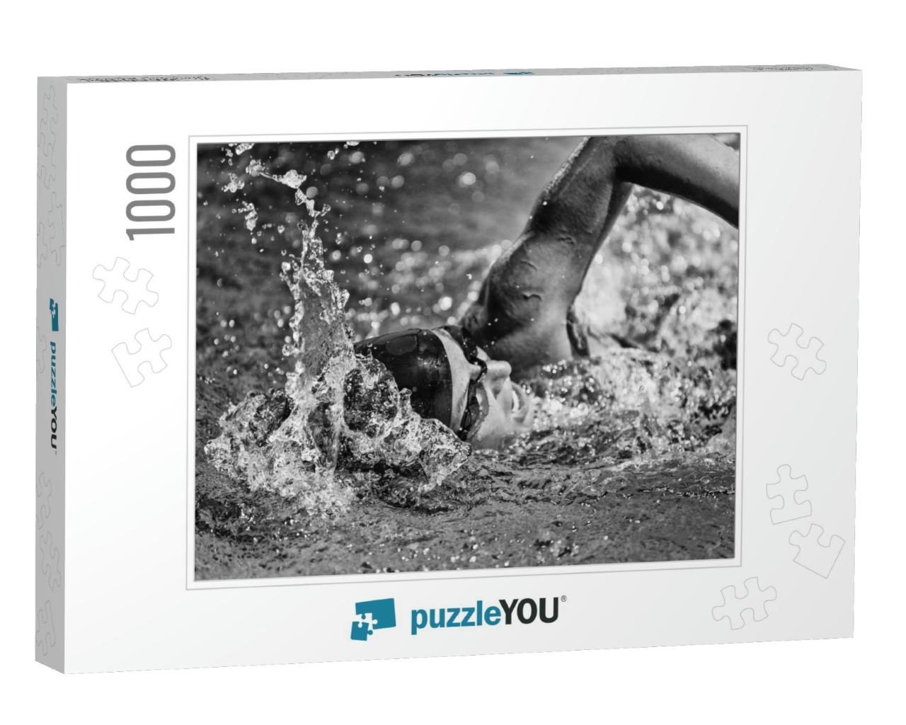 Swimming Fast - High Speed Action Shot in Black & White... Jigsaw Puzzle with 1000 pieces