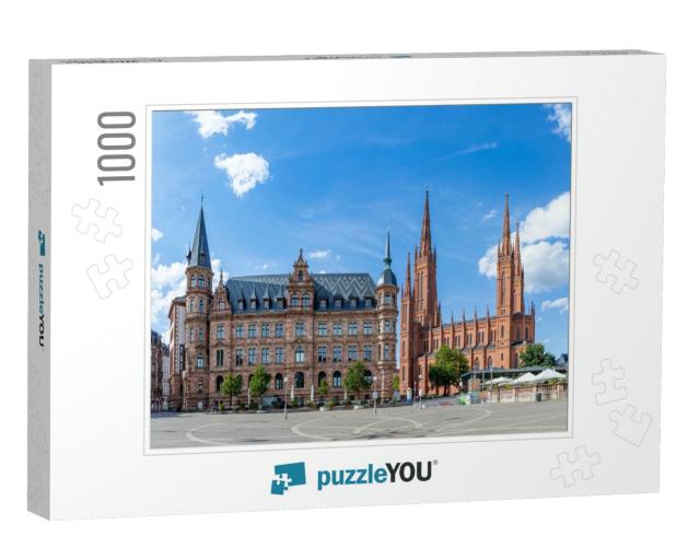 New Town Hall & Market Church in Wiesbaden, Germany... Jigsaw Puzzle with 1000 pieces