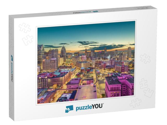 Detroit, Michigan, USA Downtown Skyline from Above At Dusk... Jigsaw Puzzle