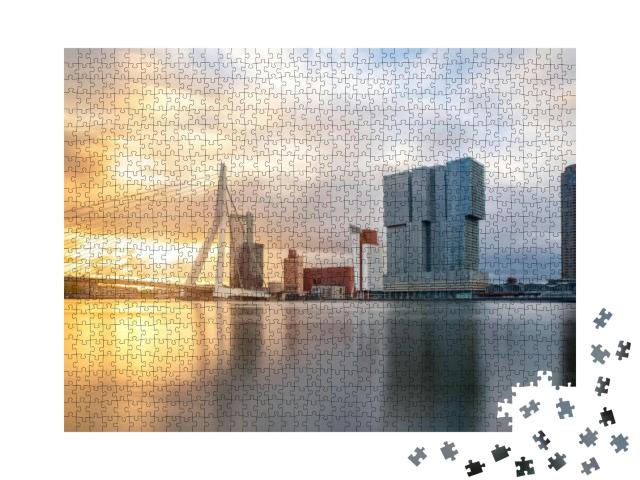 Rotterdam Skyline with Erasmusbrug Bridge in Morning in R... Jigsaw Puzzle with 1000 pieces