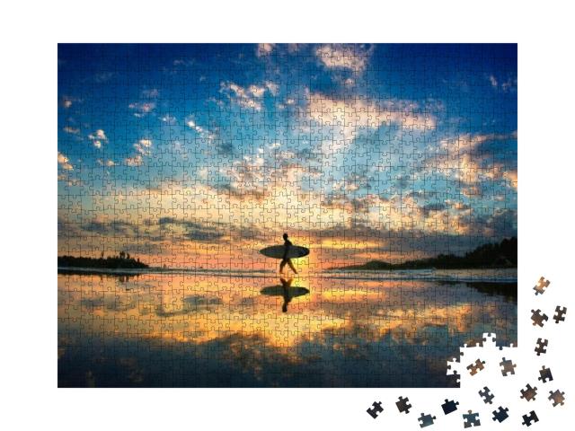 Sun Surfer. a Man is Walking with a Surf in His Hands Acr... Jigsaw Puzzle with 1000 pieces