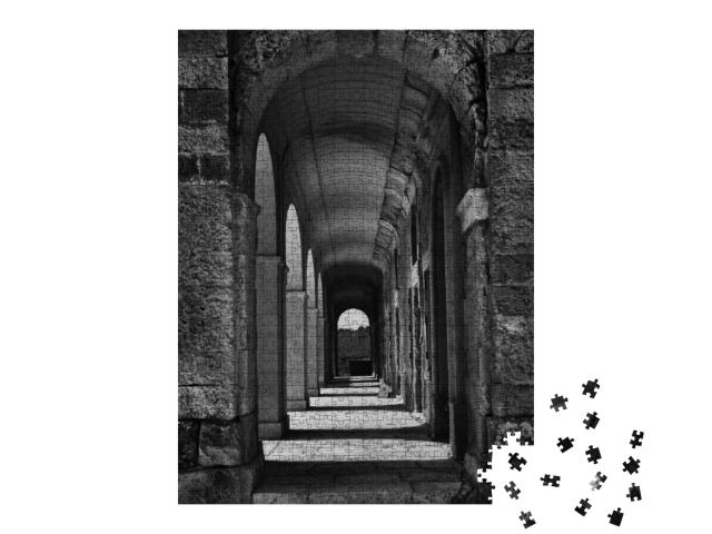 Corridor with Columns in Black & White Selenium Photo, Ab... Jigsaw Puzzle with 1000 pieces