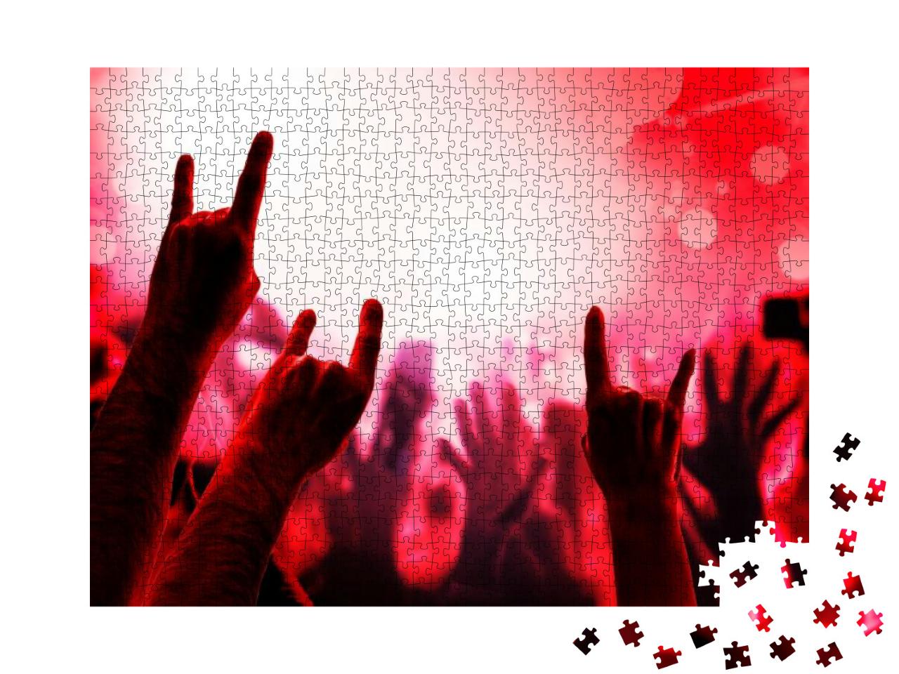 Crowd Fans Hand Silhouettes At Rock Pop Concert, Party, E... Jigsaw Puzzle with 1000 pieces