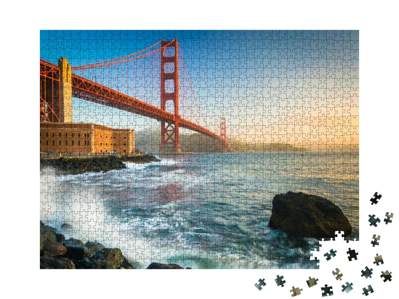 The Golden Gate Bridge, Seen At Sunrise from Fort Point... Jigsaw Puzzle with 1000 pieces