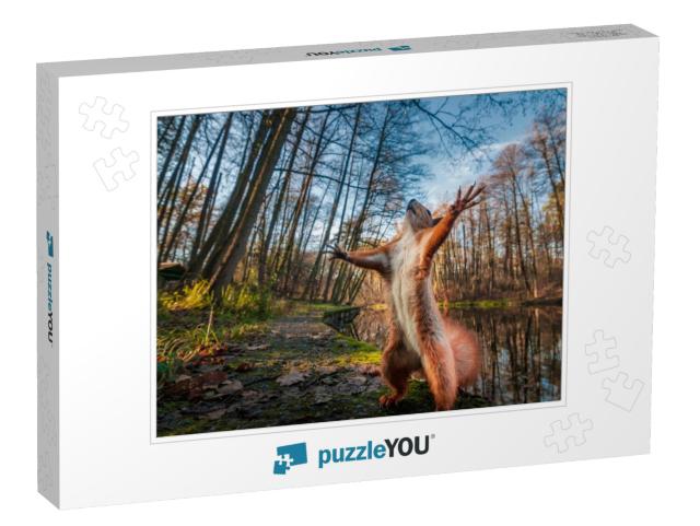 Funny Red Squirrel Standing in the Forest Like Master of... Jigsaw Puzzle