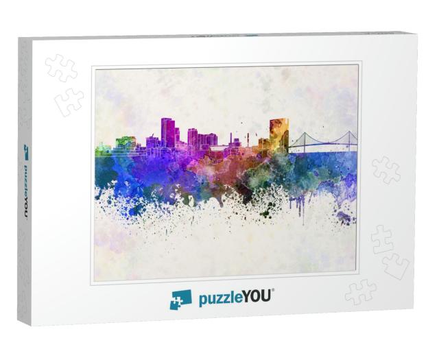 Toledo Skyline in Watercolor Background... Jigsaw Puzzle
