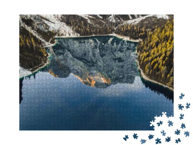 Amazing Autumn Landscape of Lago Di Braies Lake in Italia... Jigsaw Puzzle with 1000 pieces