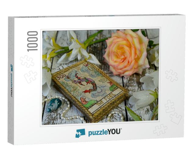 Tarot Cards & Flowers on Witch Wooden Altar... Jigsaw Puzzle with 1000 pieces
