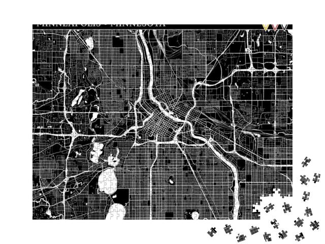 Simple Map of Minneapolis, Minnesota, Usa. Black & White... Jigsaw Puzzle with 1000 pieces