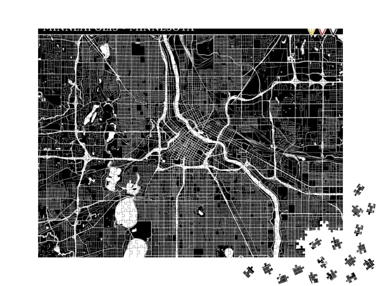 Simple Map of Minneapolis, Minnesota, Usa. Black & White... Jigsaw Puzzle with 1000 pieces