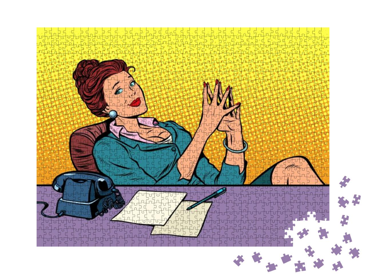 Businesswoman Boss Sitting At the Office Desk. Pop Art Re... Jigsaw Puzzle with 1000 pieces