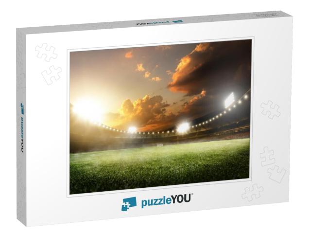 Empty Sunset Grand Soccer Arena in the Lights... Jigsaw Puzzle