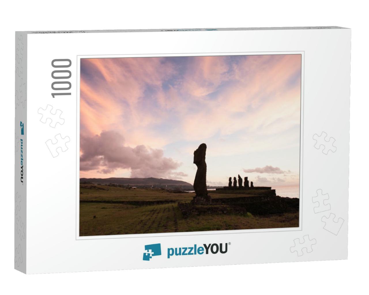 Moai in the Rapa Nui National Park During the Sunset, Eas... Jigsaw Puzzle with 1000 pieces