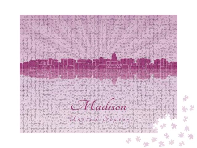 Madison Skyline in Radiant Orchid in Editable Vector File... Jigsaw Puzzle with 1000 pieces