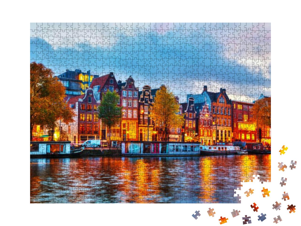 Amsterdam City View with Amstel River At Sunset... Jigsaw Puzzle with 1000 pieces